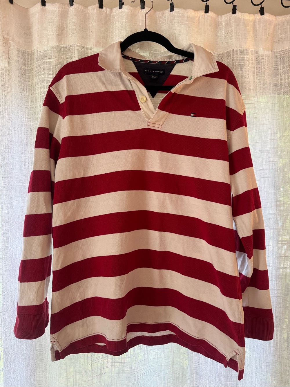 Tommy Hilfiger Red and Cream Striped Rugby Polo - Picture 2 of 4